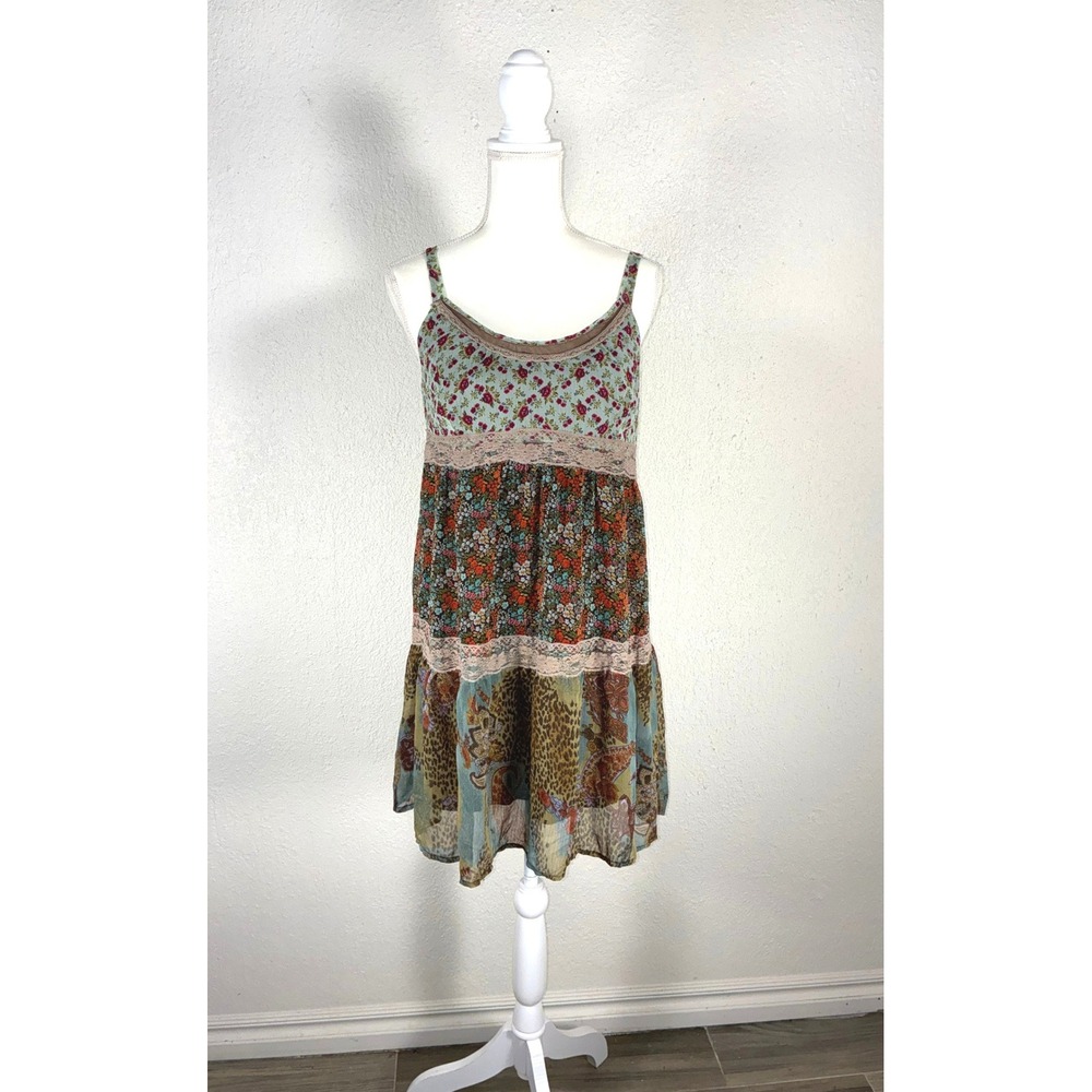 Whimsical American Rag Cie Mixed Print Flora Mini Dress Eclectic Bohemian Style